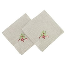 Embroidered Holly Christmas Tree Holiday Decorative Cloth Napkin (Natural Napkin 20"x20"-Set of 4)