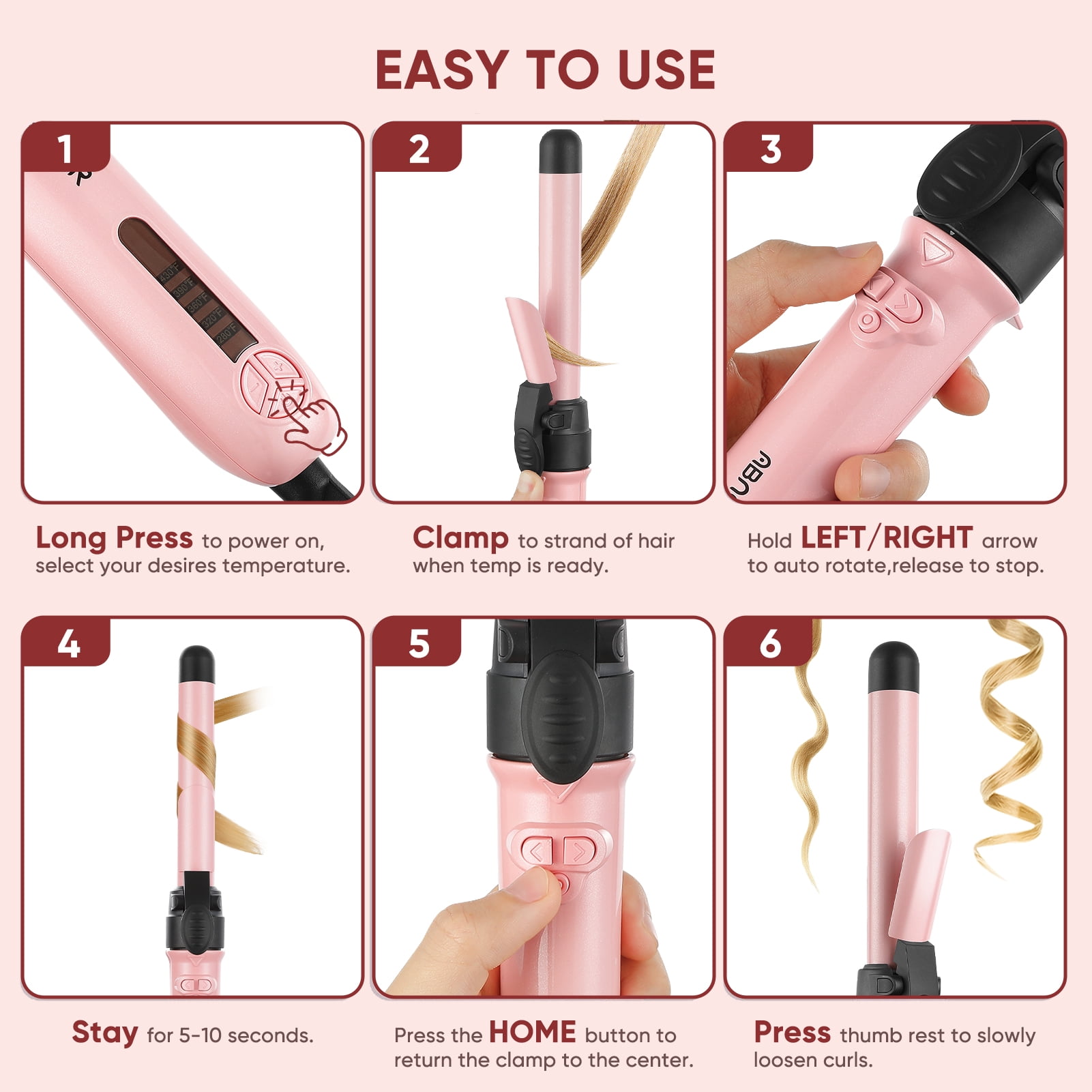 ABNER Rotating Curling Iron Set for Long Hair, Automatic Hair Curler with 3 Sizes Ceramic Barrel 0.75" 1" 1.25" to 430°F with Home Button, Dual Voltage