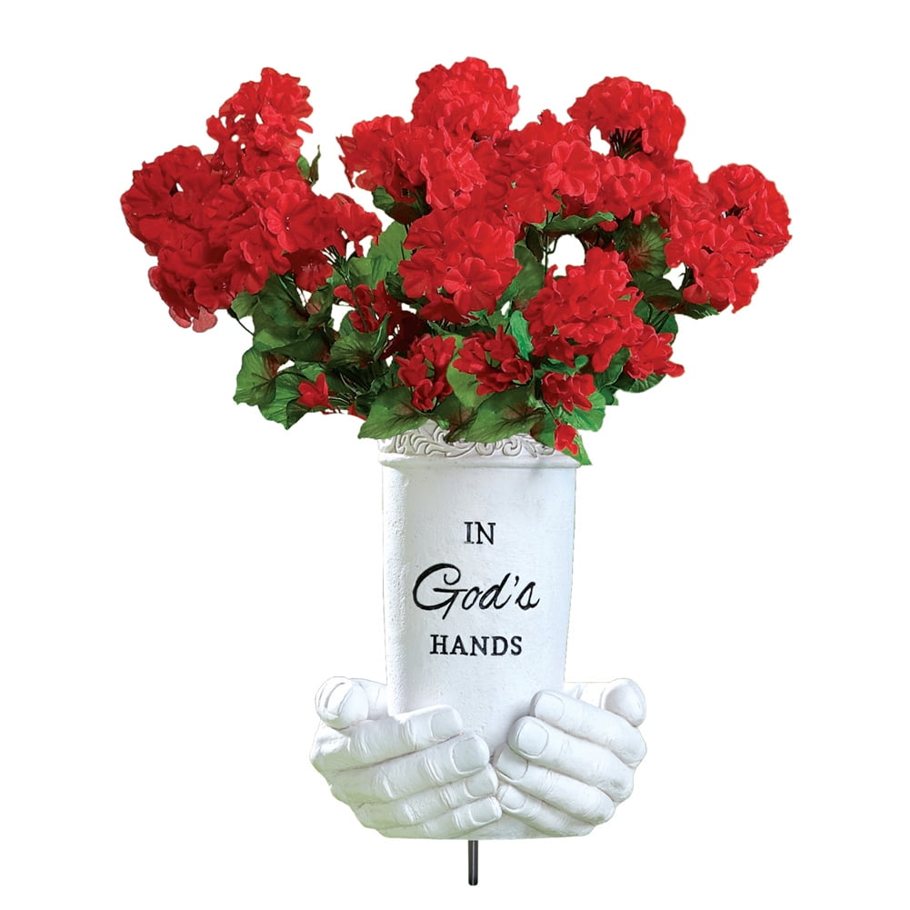 In God's Hands Memorial Flower Vase Ground Stake