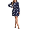thumbnail image 1 of Vestido de camisa floral con cinturón y botones para mujer Inspire Chic XL azul marino, 1 of 5