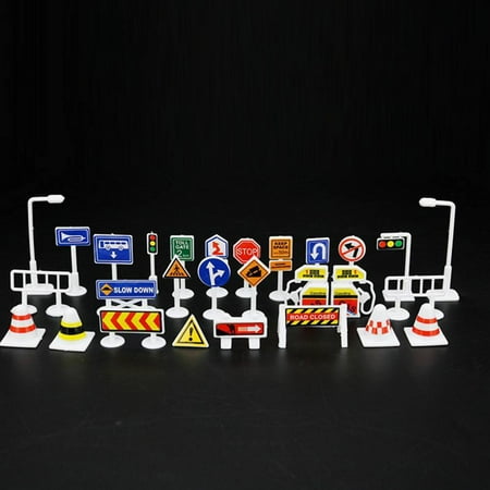 28Pc Traffic Sign Set For Kids - Educational Road Sign Toys With Realistic Designs Stop Yield Warning Signs - Ideal For Playtime Learning Traffic Rules Pretend Play Road