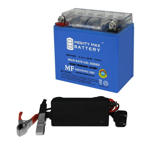 YB9A-A GEL - 12 Volt 9 AH, GEL Type, 130 CCA, Rechargeable Maintenance Free SLA AGM Motorcycle Battery   12V 1AMP Charger