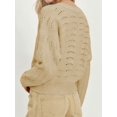 thumbnail image 5 of Womens Long Sleeve Button Up Knit Cardigan Crewneck Button Down Sweaters for Women Khaki L, 5 of 7