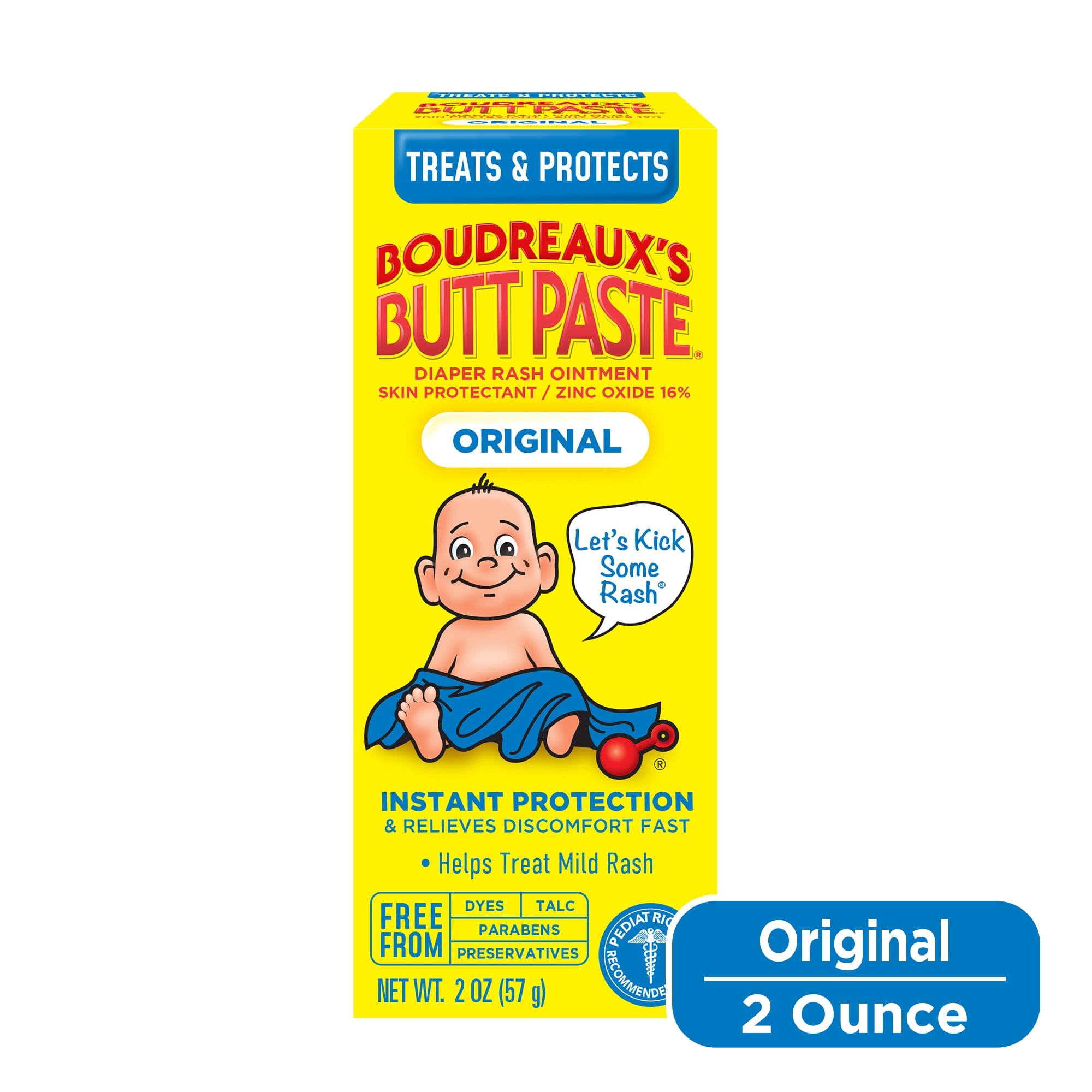 Boudreaux’s Butt Paste Original Diaper Rash Cream with Zinc Oxide, for Baby, 2 oz Tube
