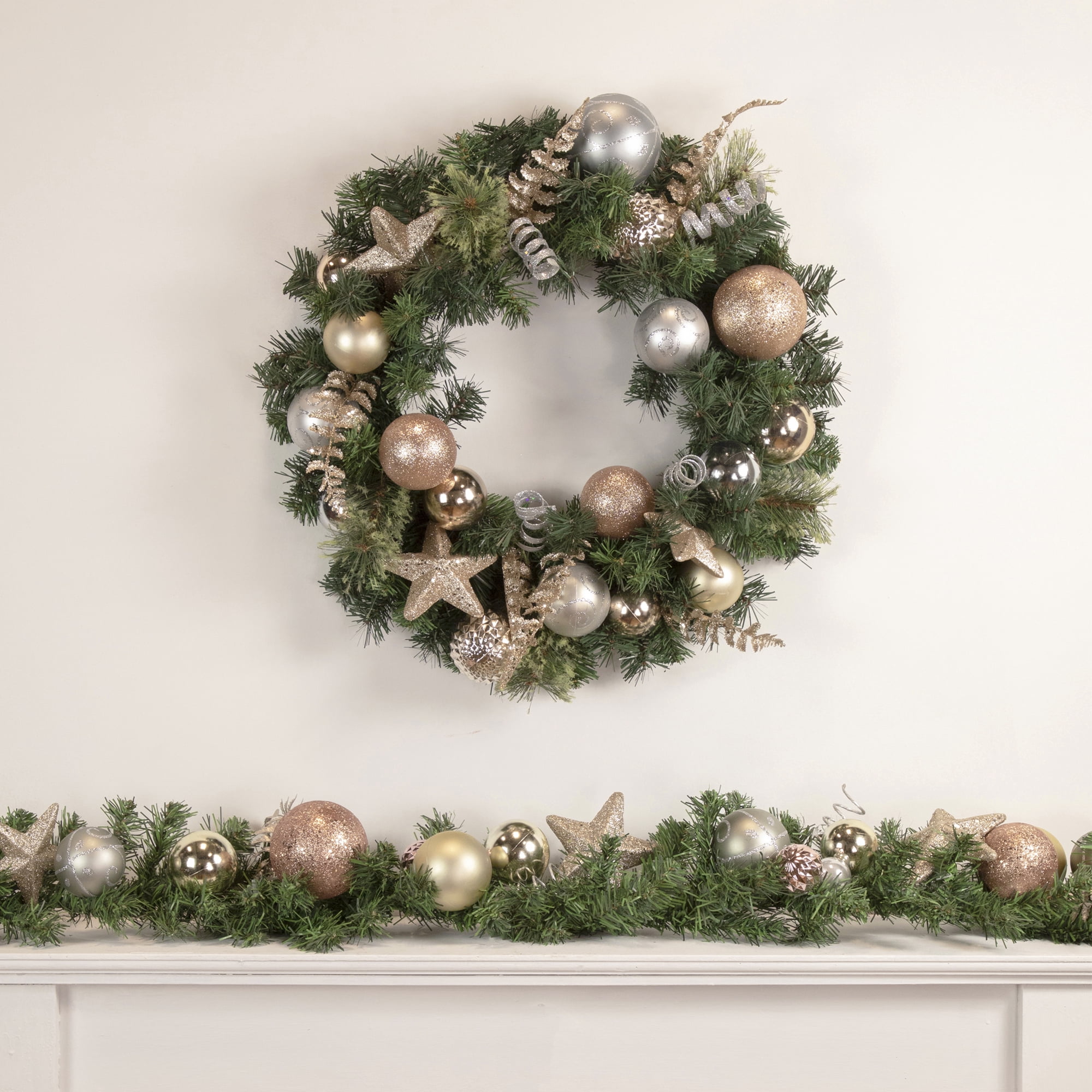 Pine with Stars and Ornaments Artificial Christmas Wreath - 24" - Unlit