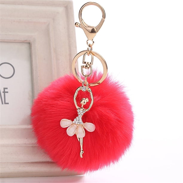 Llaveros para mujer, llavero de billetera, llavero de coche, llavero lindo de 8 cm con ángel bailando, llavero colgante para mujer, llavero con pompones, llaveros.