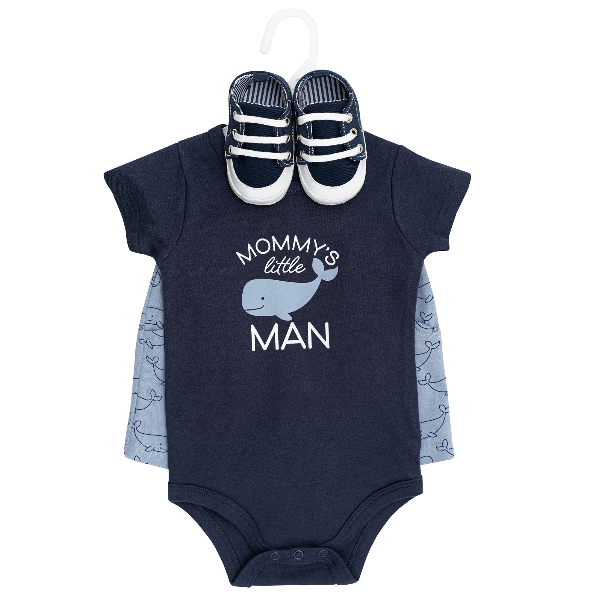 Hudson Baby Boy Cotton Bodysuit, Shorts and Shoe Set, Mommys Little Whale, 9-12 Months