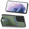 thumbnail image 3 of Case for Samsung Galaxy S21 with Hidden Kickstand, Carbon Fiber Texture Wallet Case with Card Holder for Samsung Galaxy S21 Magnetic Car Mount Shockproof Military Grade Protection Cover, Green, 3 of 10