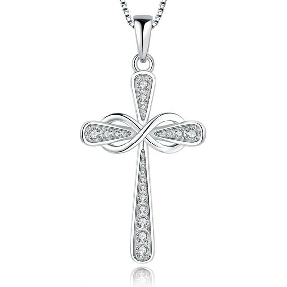 925 Sterling Silver Cross Necklace for Women Big Faith Infinity Pendant Necklace Silver Chain
