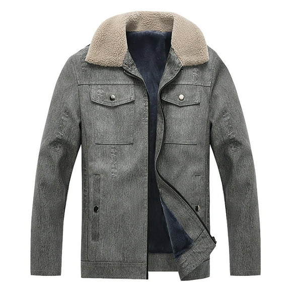 guisaled Fleece Lined Jacket for Men Outdoor Casual Fleece Winter Jackets Big and Tall Full Zip Trucker Military Warm Coat wiht Pockets s