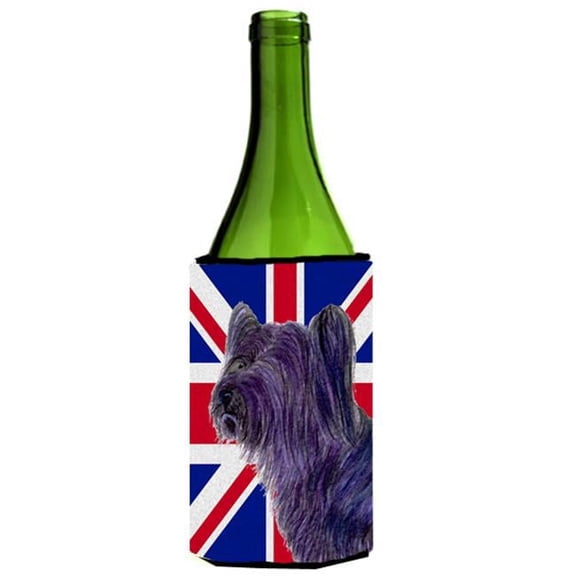 Skye Terrier With English Union Jack British Flag Wine bottle sleeve Hugger - 24 Oz.