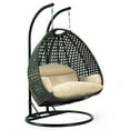 thumbnail image 3 of LeisureMod 2 Person Wicker Egg Chair Outdoor Indoor Bedroom Patio Hanging Lounge Swing Hammock Chairs with Black Stand and UV Resistant Cushions (Beige), 3 of 5