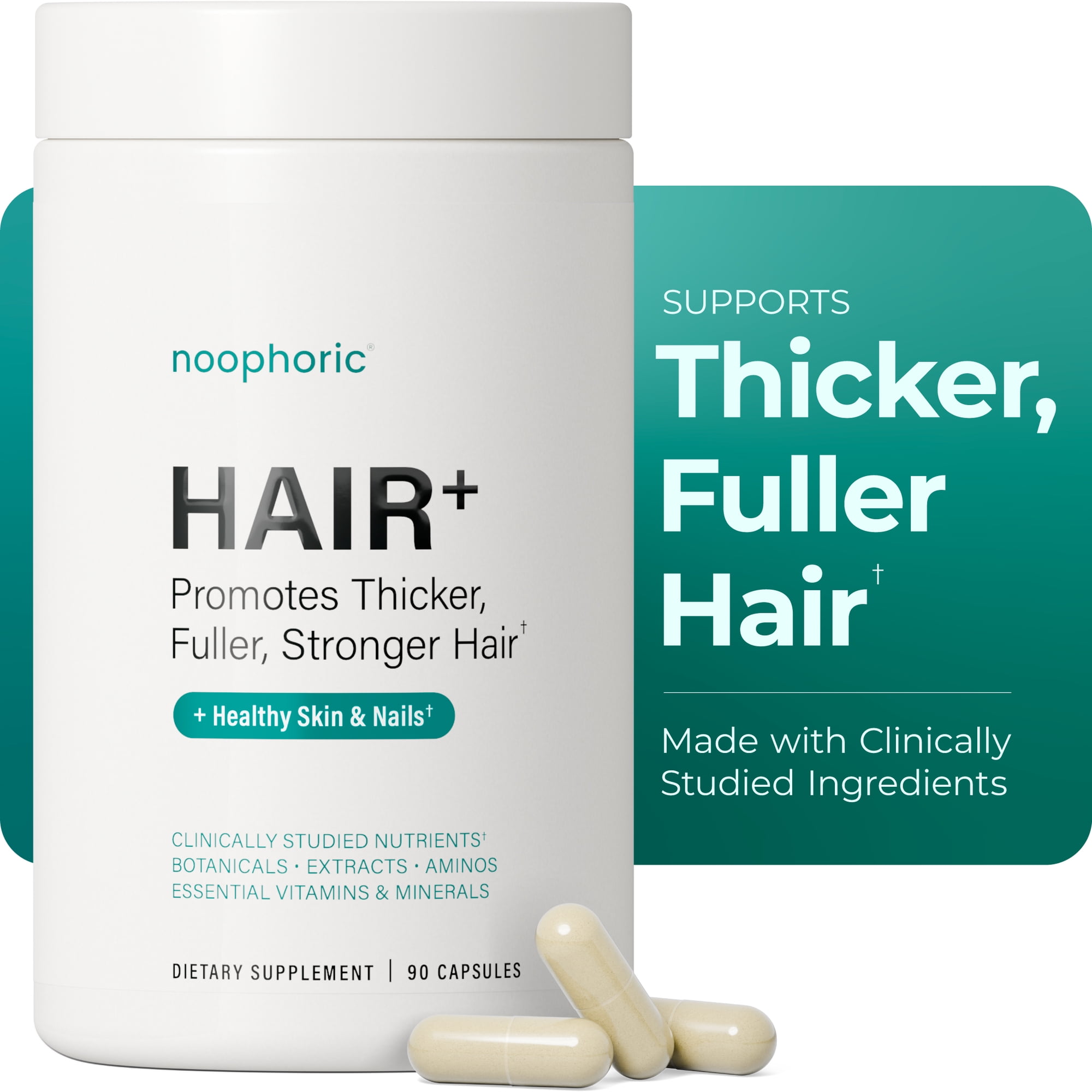 Noophoric Hair Vitamins for Women & Men - Hair Growth Supplement with Biotin, Saw Palmetto & Amino Acids, Skin & Nail Support, 90 Capsules
