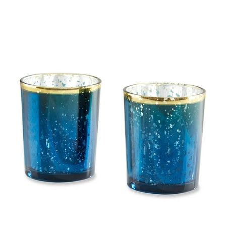 Blue Mercury Glass Tea Light Holder (Set of 4)