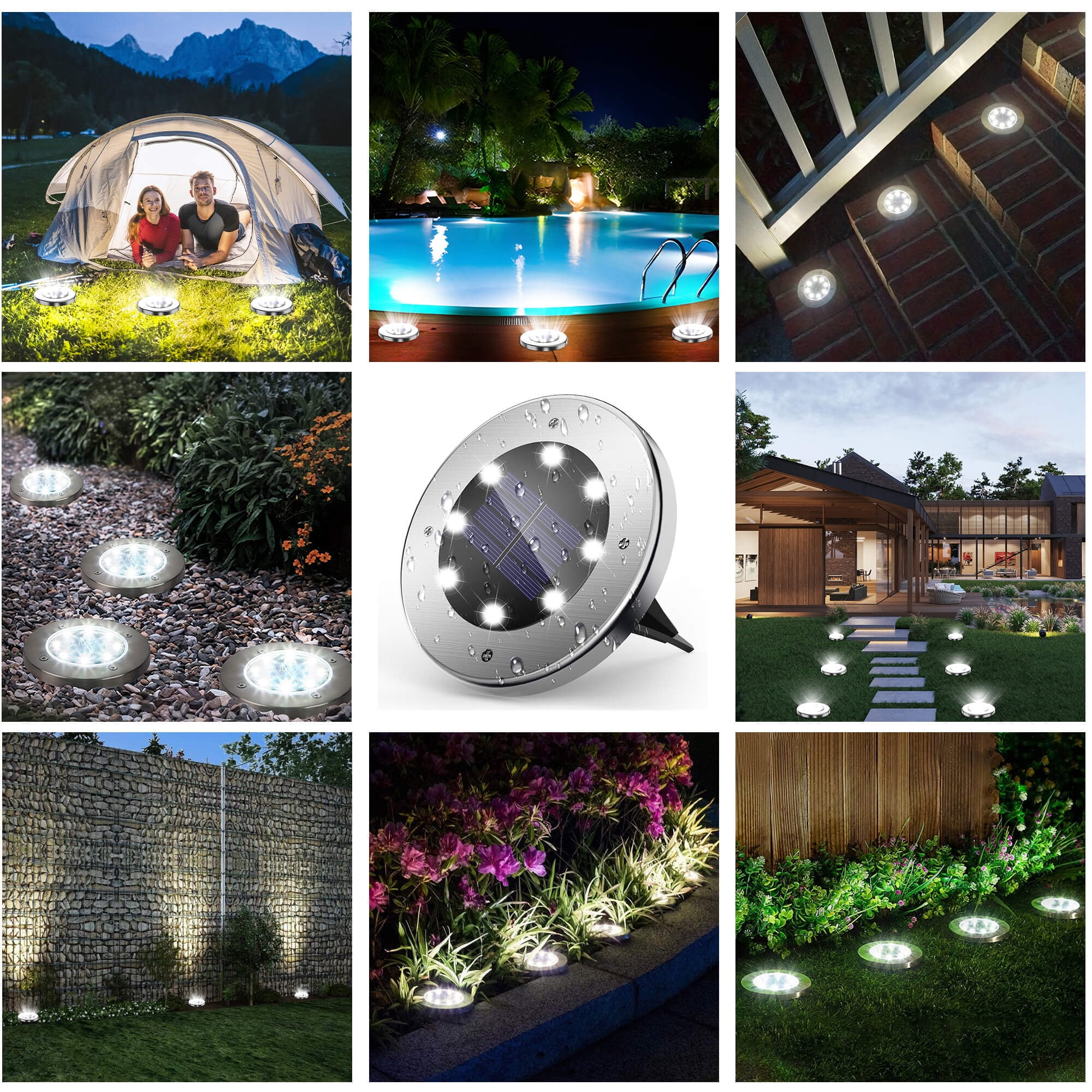 DAYBETTER 12Pack Solar Ground Lights Outdoor,8 LED Solar Disk Light IP65 Waterproof for Yard Garden Lawn Patio Driveway Walkway Pathway Outdoor Decor,Cool White
