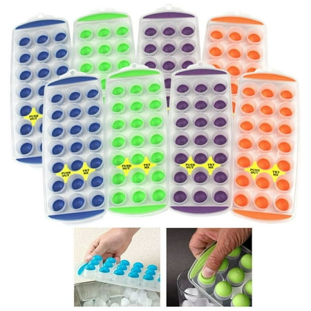 

8 Pack Easy Push Pop out Ice Tray Flexible Silicone Bottom Round Ice Maker Trays