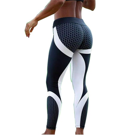 Women Yoga High Waist Pants Running Jogging Gym Exercise Casual Sports Trouser  Black and White Honeycomb Digital Printing Fitness (Best Warm Running Clothes)