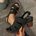 thumbnail image 2 of Women's Chunky Heel Cutout Sandals, Wide Width Open Toe Summer Heels for Women, Adjustable Buckle Casual Dress Sandals, Non-Slip Outdoor Walking Shoes, 2 of 10