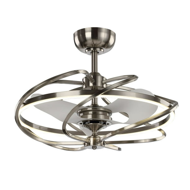 27" Cage Ceiling Fan with Led Light and Remote Control, Stain Nickel