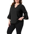 thumbnail image 4 of Agnes Orinda Plus Size Tops for Women Dressy 3/4 Bell Sleeve Blouses Double Layered Chiffon Work Tunic Shirts 1X Black, 4 of 6