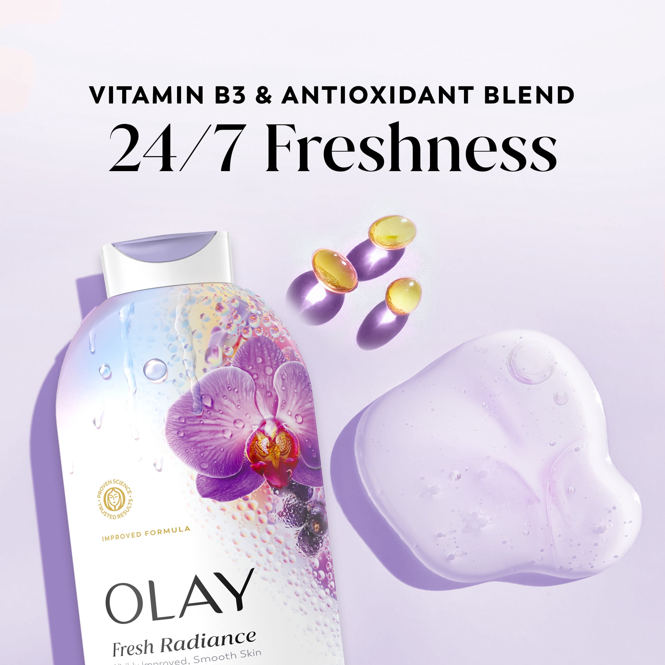 (4 pack) Olay Fresh Radiance Body Wash with Essence of Orchid and Black Currant, Vitamin B3 and Antioxidant Blend