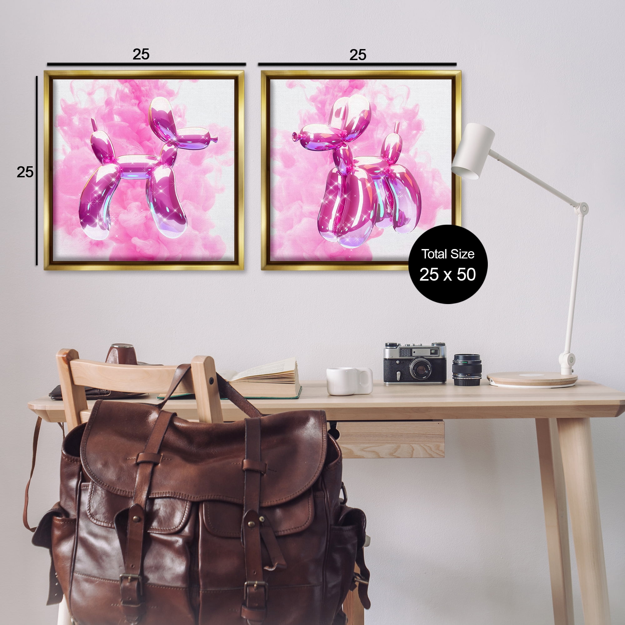 Stupell Industries Sparkle Balloon Dogs Abstract Painting Gold Floater Framed Canvas Art Print Wall Art, 25 x 25, Set of 2
