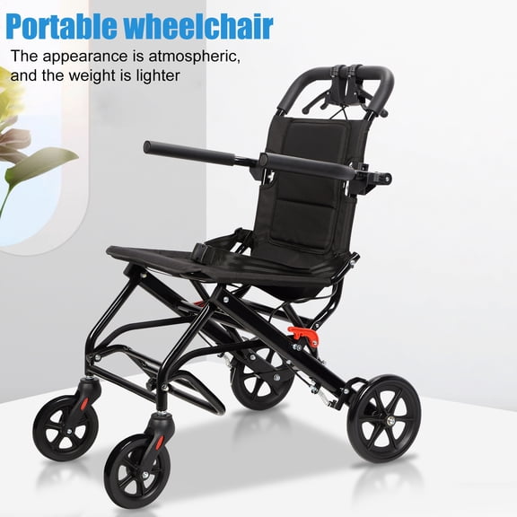 AurumEdge Lightweight Expedition Transport Wheelchair with Pull Bar , Support 220lbs,L:32.28", W:19.69", H: 34.65",Carbon Steel Hand Push Wheel Chair with Safety Belt