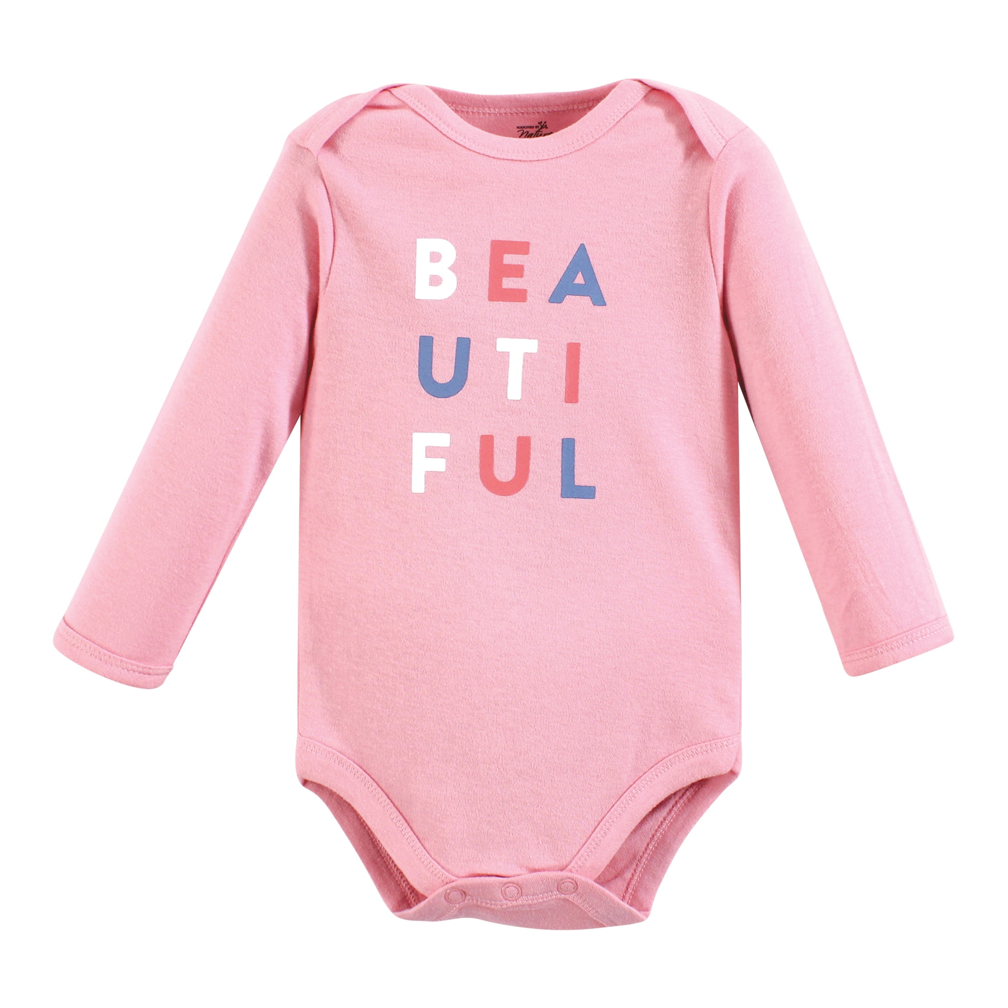 Touched by Nature Unisex Baby Organic Cotton Long-Sleeve Bodysuits, Bubblegum Floral, 18-24 Months
