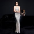 thumbnail image 1 of Vestido de noche elegante con escote largo y lentejuelas de diamante y cola de pez estilo reina para banquete, 1 of 2
