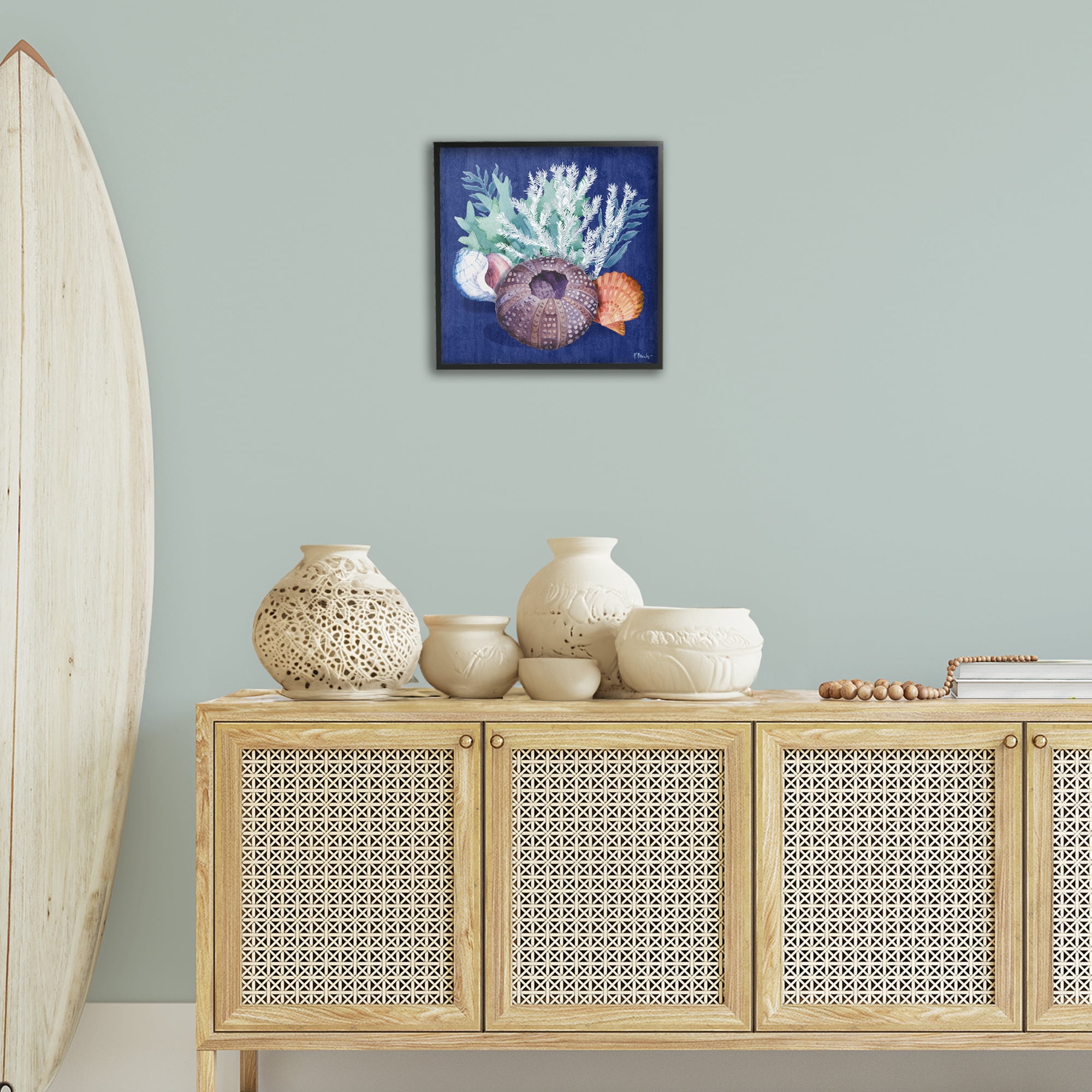 Stupell Industries Urchin Sea Life Coastal Painting Black Framed Art Print Wall Art, 17 x 17