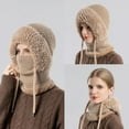 thumbnail image 2 of 3 in 1 Beanie Hat for Women, Knitted Beanie Hat with Scarf and Mask, Windproof Warm Hooded Hat with Ear Flaps for Winter, 2 of 7