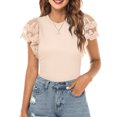 thumbnail image 1 of Hauts à Manches Courtes en Dentelle à la Mode pour Femmes Été Couleur Unie Col Rond Manches à Volants T-Shirt Abricot m, 1 of 5