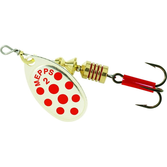 Mepps Aglia In-Line Spinner 1/6 oz, Plain Treble Hook, Silver & Red Dot Blade, B