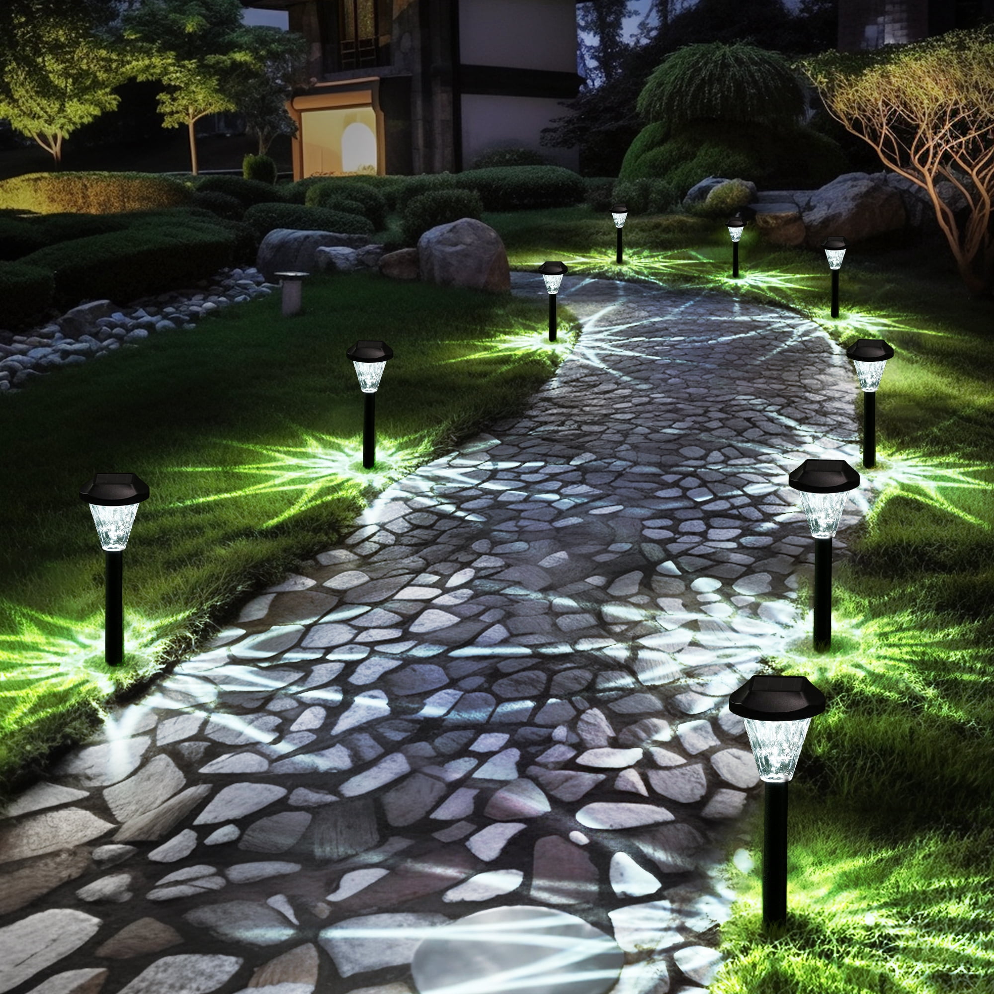 Gigalumi Solar Landscape Lights Waterproof Cold White Dusk to Dawn 12-Pack