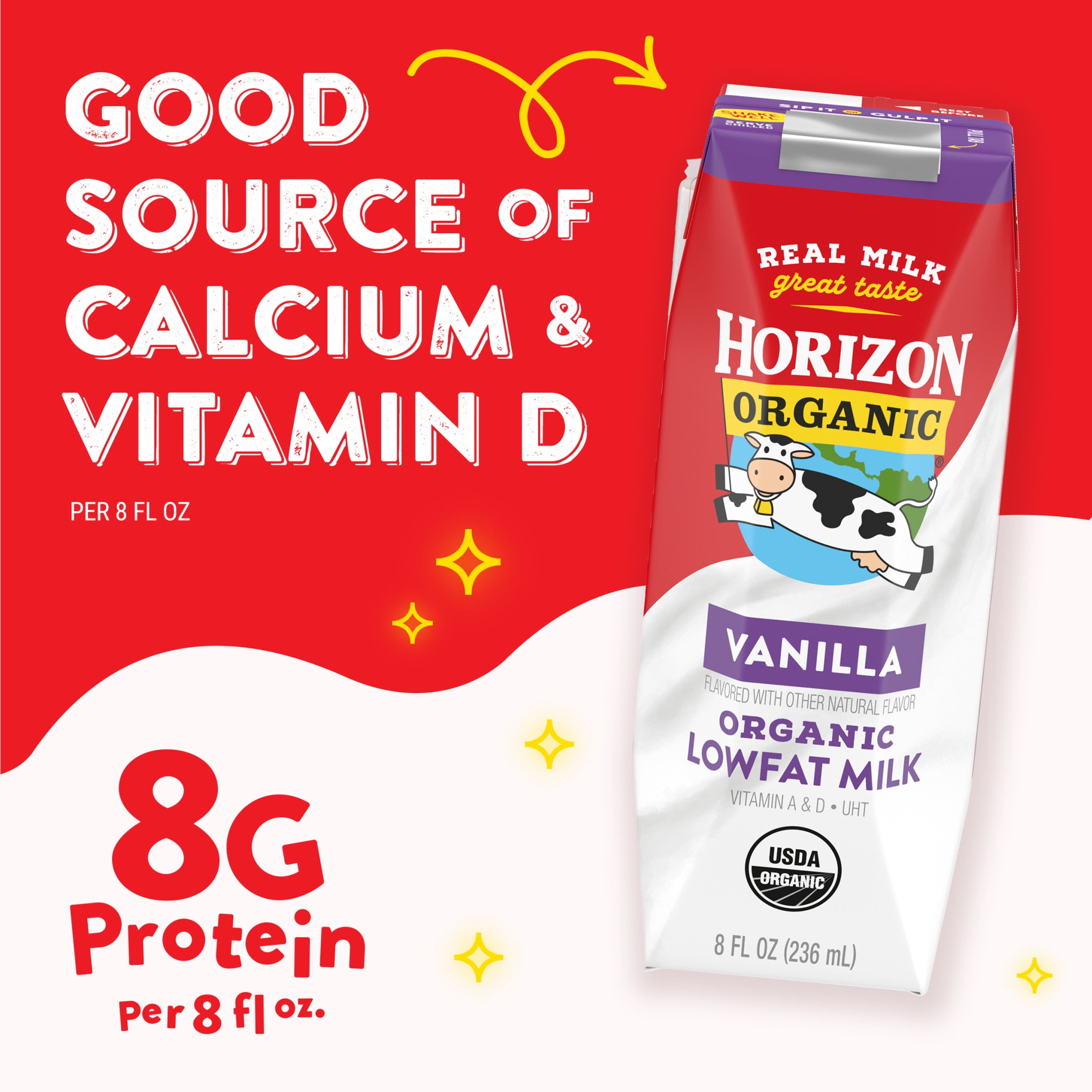 (2 pack) Horizon Organic Shelf Stable 1% Lowfat Vanilla Milk Boxes, 8 fl oz, 12 Count