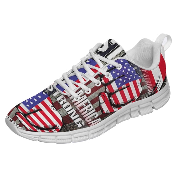 America Stay Strong Shoes for Men Women Running Shoes Lightweight Walking Sneakers Mesh Athletic Sport Shoes White Size 3.5