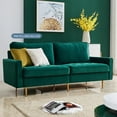 thumbnail image 6 of Love Seats, Mid Century Sectional Fabric Sofa, Modern Couch Upholstered Sofas with 2 Soft Pillow, Metal Legs, High End Velvet Fabric Loveseat Sofa Couch for Small Spaces, Emerald, Q9240, 6 of 14