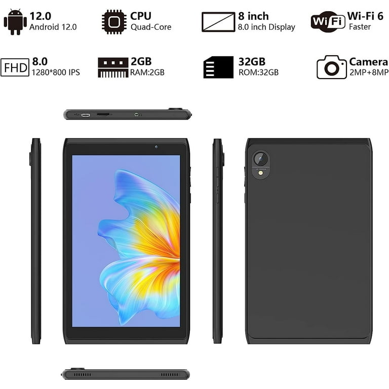 Android 12 Tablet 8 inch, 4GB RAM 32GB ROM/ 512GB SD Expansion Tablet PC, 1.6Ghz Quad-core Processor Tablet, 1280x800 IPS HD Touchscreen, 8MP Dual Android 12 Tablet 8 inch, 4GB RAM 32GB ROM/ 512GB SD Expansion Tablet PC, 1.6Ghz Quad-core Processor Tablet, 1280x800 IPS HD Touchscreen, 8MP Dual