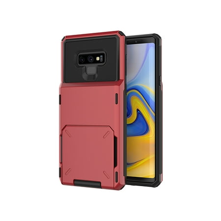 Samsung Note 9 Case, Mantto Wallet Cover 5 Credit Card Slots Holder Flip Hidden Rugged Dual Layer PC & TPU 2 in 1 Protection Hybrid Tough Back Armor Phone Skin For Samsung Galaxy Note 9, Red