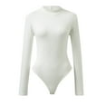 thumbnail image 5 of Women's Turtle Neck Long Sleeve Bodysuit Shapewear Lined Plush Bodysuit Jumpsuit Basic Tops Thong Body Suits White-D L, 5 of 6