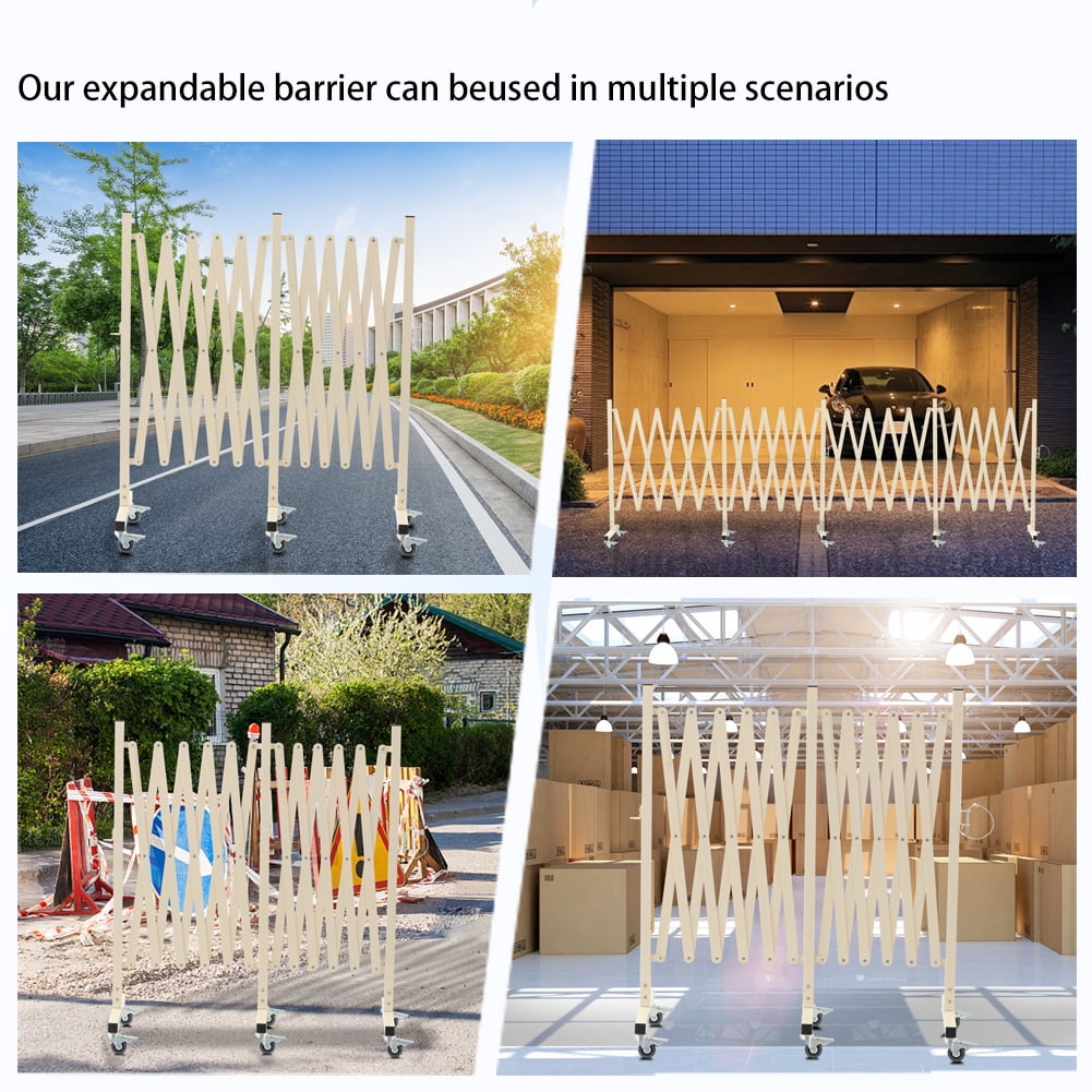 Easily Assembled Expandable Metal Barricade, 16 FT, Milkyellow, Folding Security Gate Safety Barrier with Casters, Flexible Mobile Barrier Gate