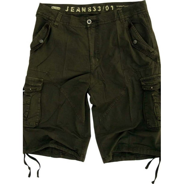 Stone Touch Jeans - Mens Military Style Dark Olive Cargo Shorts #A8s ...