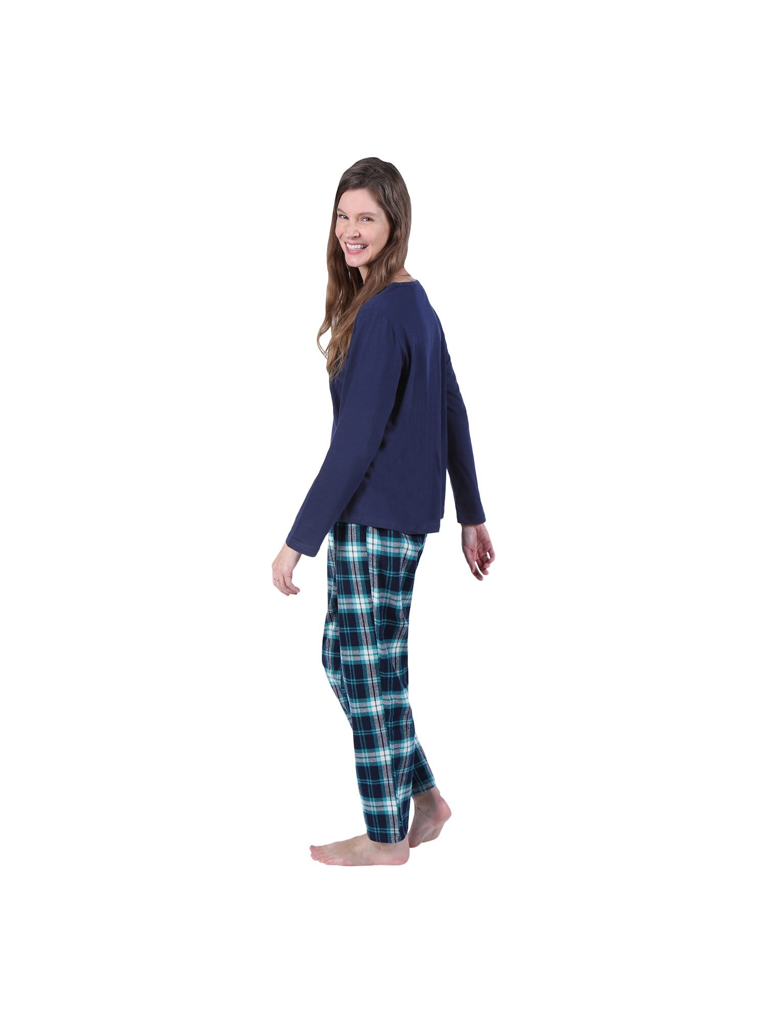 Women's Pajama Set Knit Long Sleeve T-Shirt and Flannel Pants