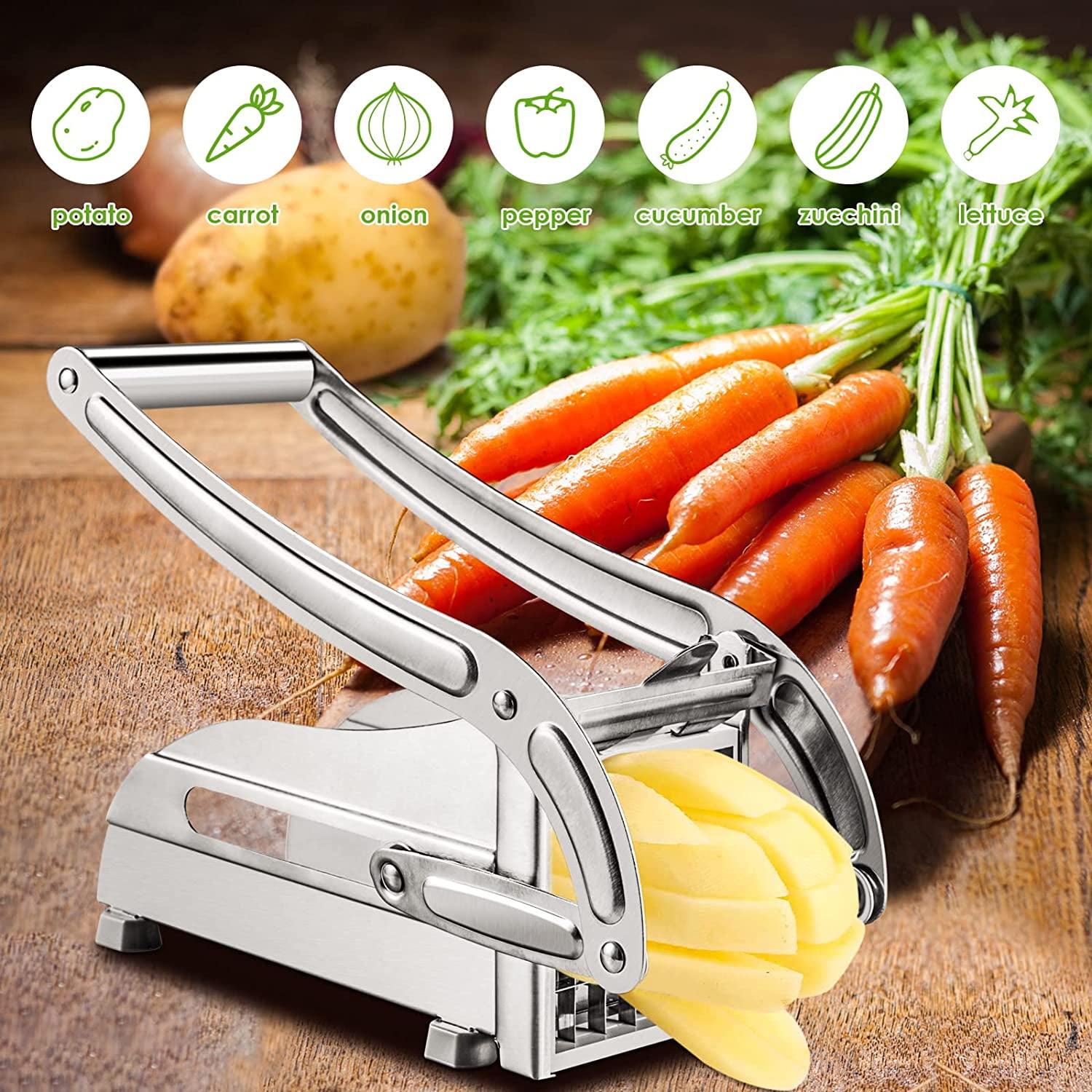 Jytue French Fry Cutter Multifunction Potato Slicer Vegetable Fruit Chopper with 2 Stainless Steel Blades for French Fries Chips Maker Potato Slicer