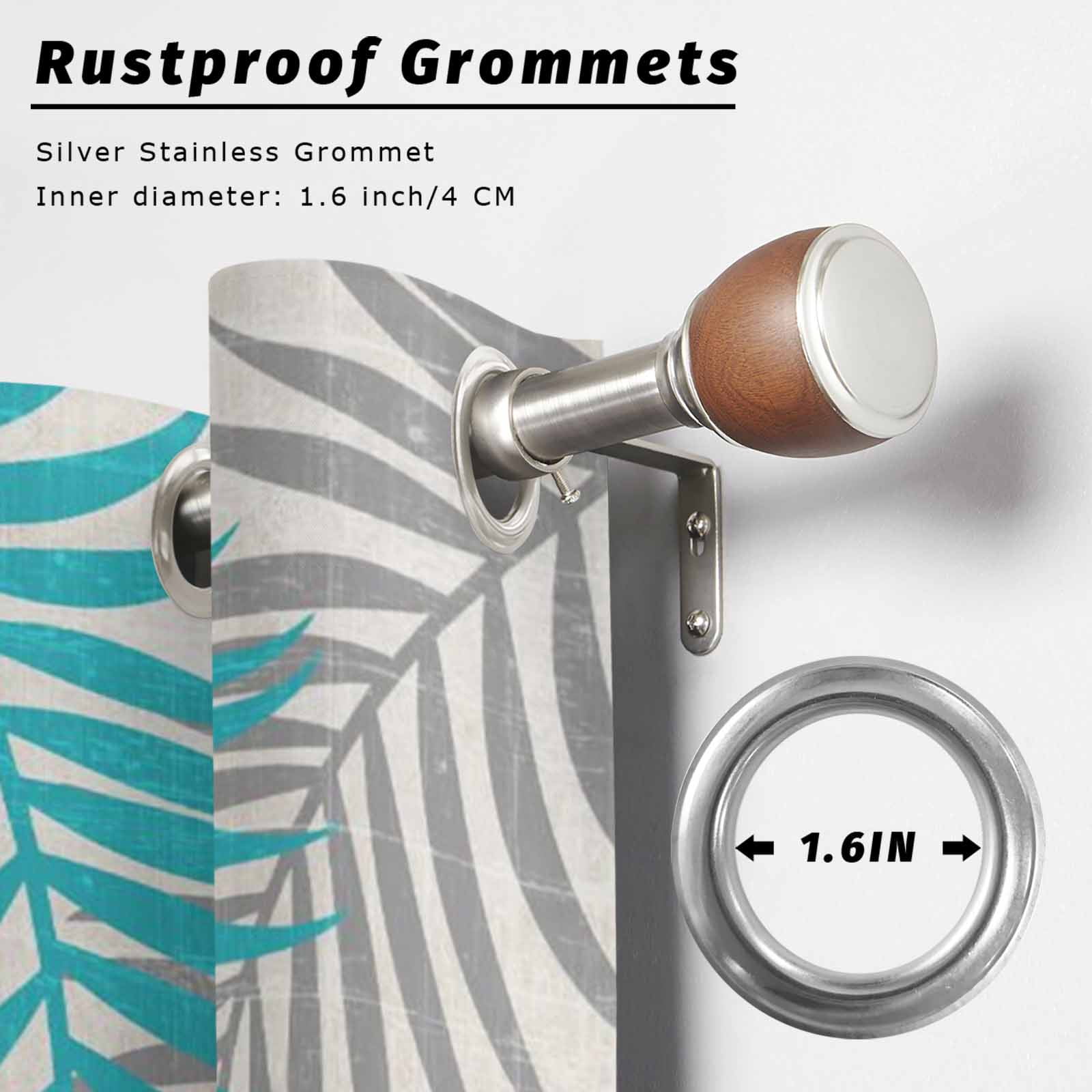 Teal Grey Palm Leaves Outdoor Curtains for Patio, Summer Botanical Vintage Tropical Leaf Rustic Sunshade Privacy Drapes Grommet Waterproof Outside Curtains for Porch/Cabana/Balcony 54"x 108", 1 Panel