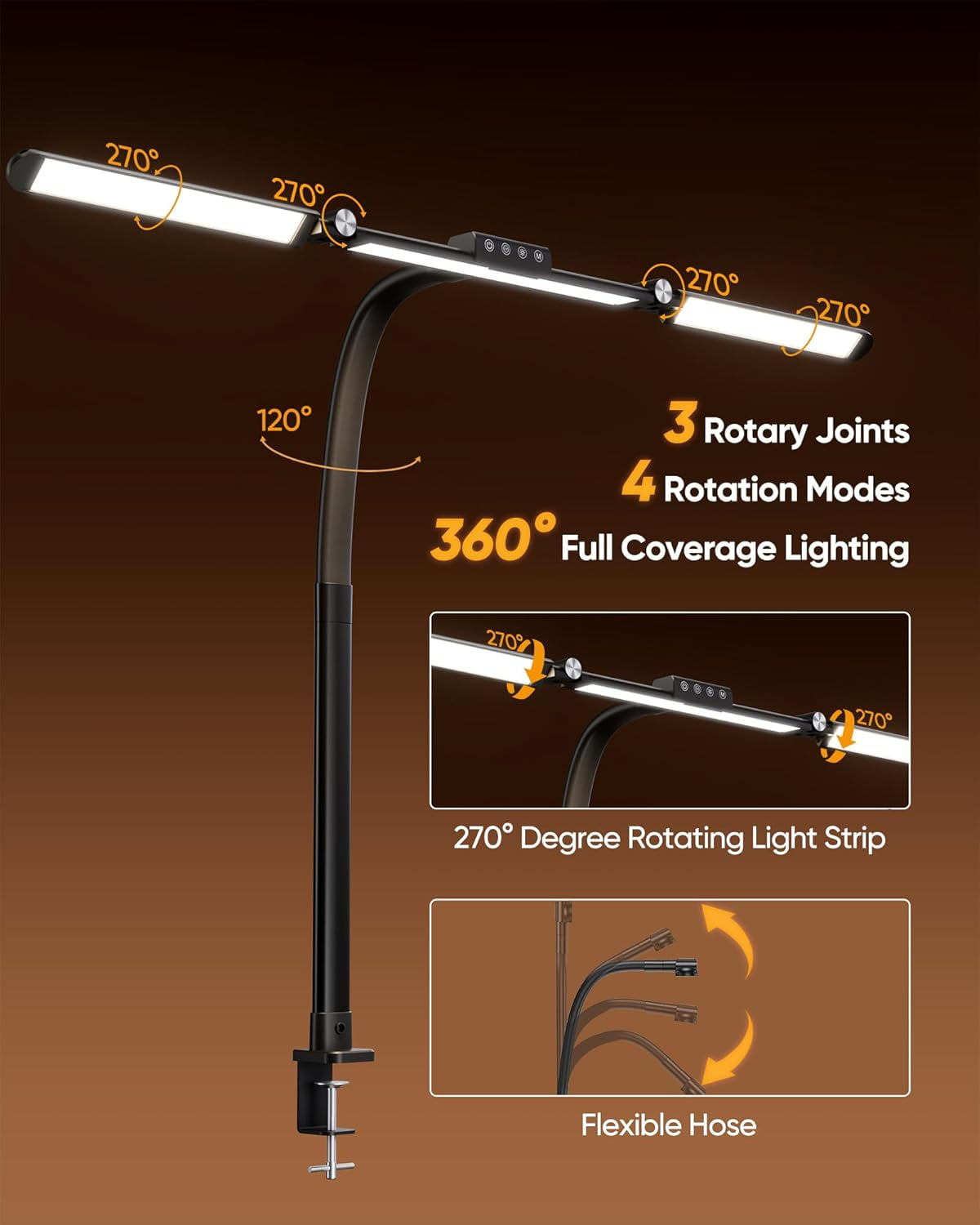 39.3in Large Eye-Caring Led Desk Lamp with Clamp, Desk Lamps for Home Office, 24W Bright Desk Light Stepless Dimming Flexible Hose Architect Office Desk Lamp for Study Work