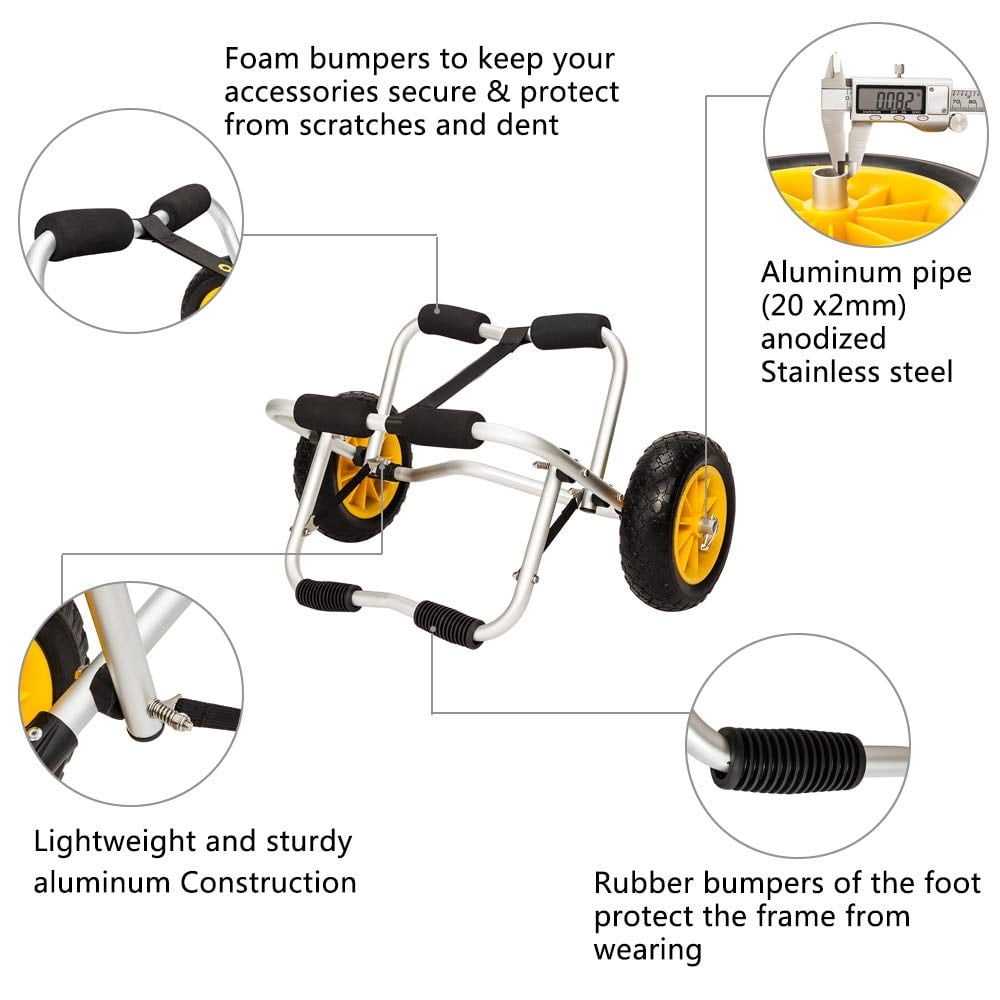 Ktaxon Kayak Canoe Jon Boat Carrier Dolly Trailer Tote Trolley Transport Cart On Yellow Wheel - High Capacity