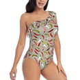 thumbnail image 3 of Zufioo Colorful Chili Print One-shoulder Ruffled One-piece Swimsuit, High Elastic Integrated Removable Chest Pad Swimsuit Suitable for Beach, Pool and Vacation-Medium, 3 of 6