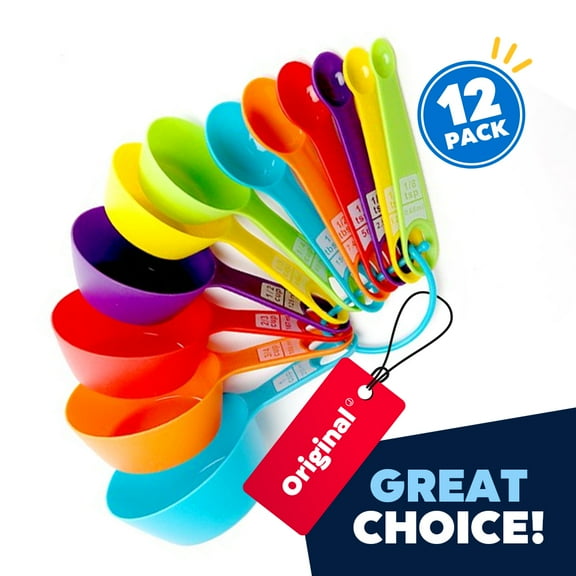 Jeexi Measuring Cups and Spoons Set of 12 Pieces, Nesting Measure Stackable Cups for Dry and Liquid Ingredients, Great for Baking and Cooking (Random Color)