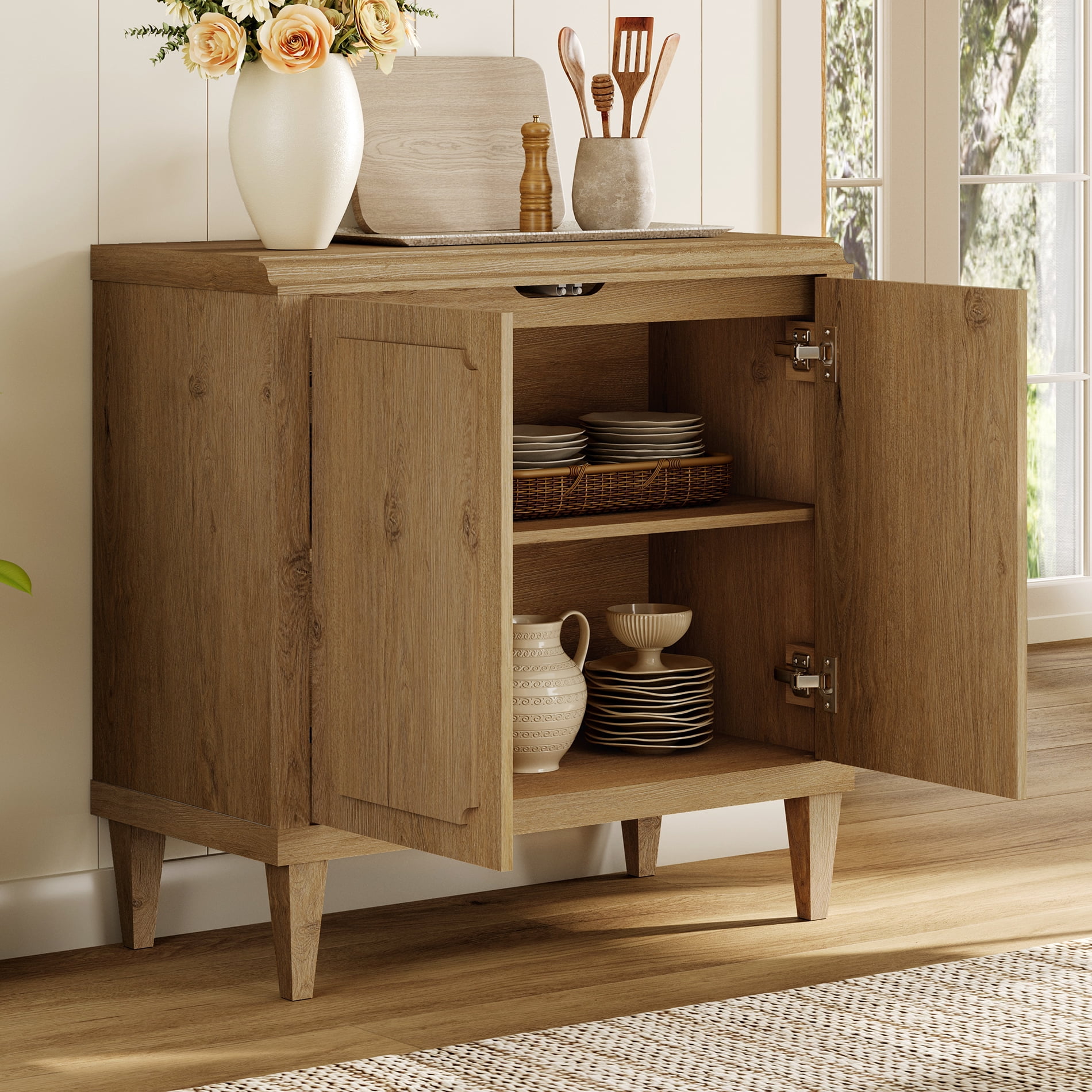 Mid Century Modern TV Stand with 2 Doors, Entertainment Center Media Console Table for Living Room Bedroom, Fit 55 Inch TVs